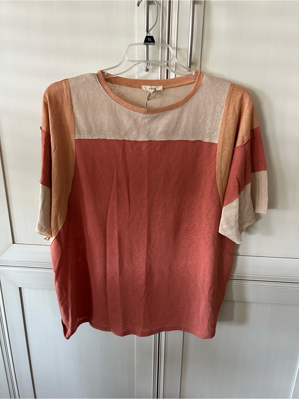 easel Rust and Cream Colorblock Short Sleeve Tee